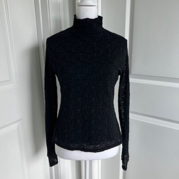 Tribeca Studio Tops - TRIBECA STUDIO LACE MOCK NECK IN BLACK - SIZE SMALL